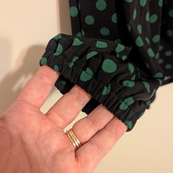 Michael Kors Black and Green Polka Dot Tie-Neck Top - Picture 6 of 8